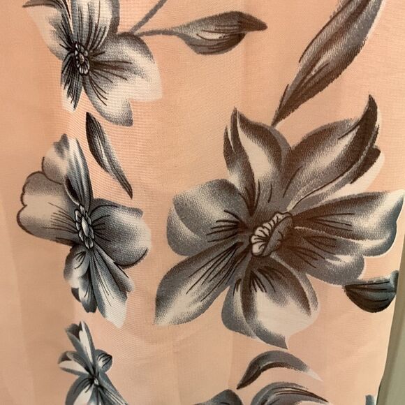 Fashion Mia Large Scoop Neck Short Sleeve Tie Back Peach Gray Floral Maxi Dress - Picture 11 of 14